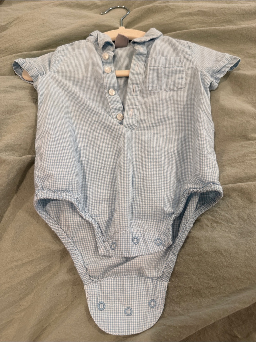 Baby Blue Check Knit One-Piece Baby boy  Bodysuit 3M